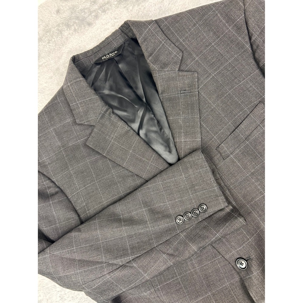 JOS A BANK 46R Sport Coat Gray Plaid Two Button Blazer Modern Fit 100% Wool‎